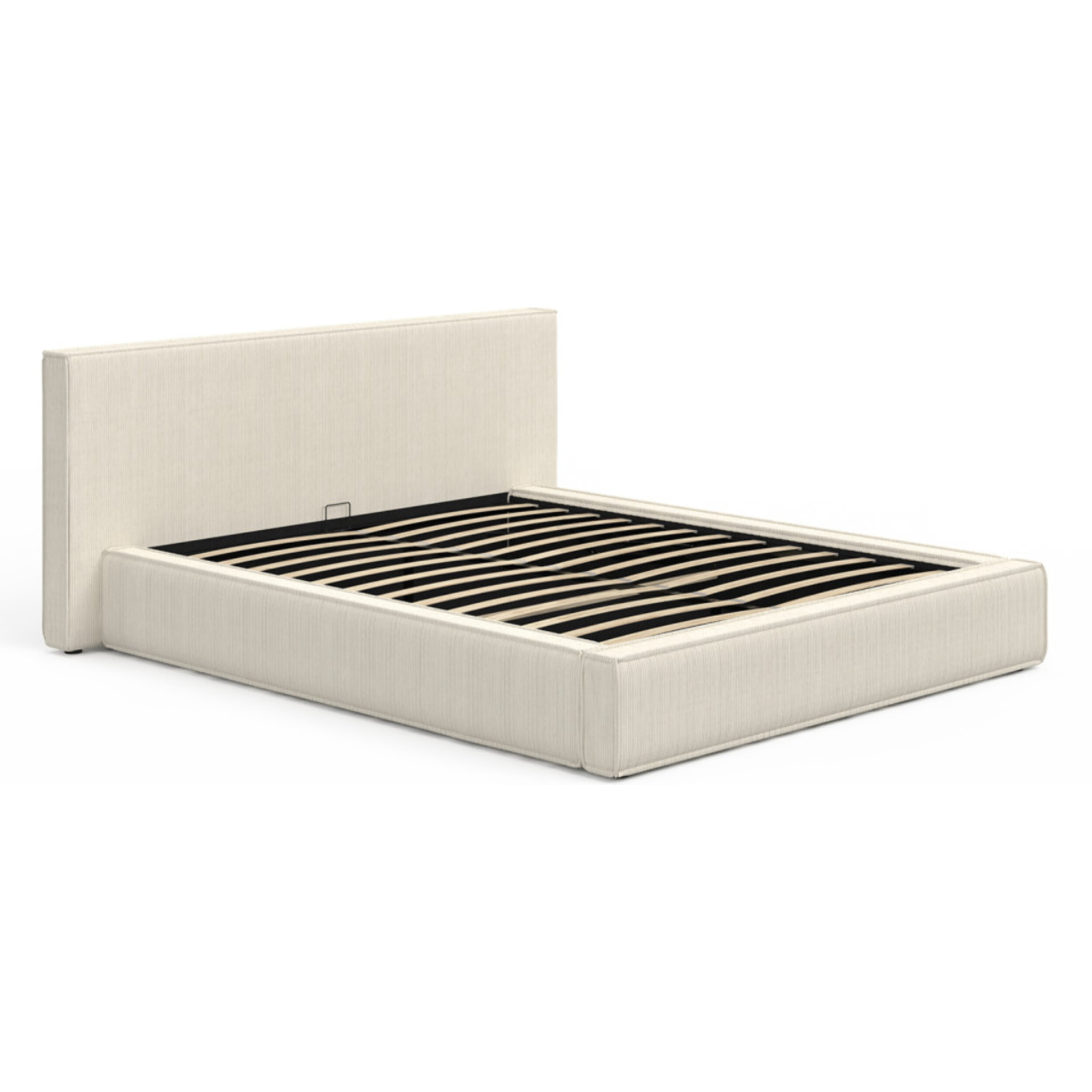 Lit coffre Joyce en velours côtelé beige avec sommier et tête de lit 160x200m