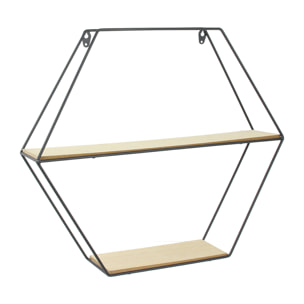 Etagere Bois Metal Hexagonale 46x10x40cm