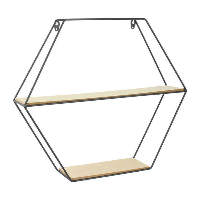 Etagere Bois Metal Hexagonale 46x10x40cm
