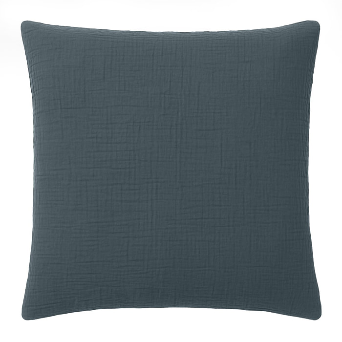 Paire de Taies d'oreiller gaze de coton lavé bleu petrole