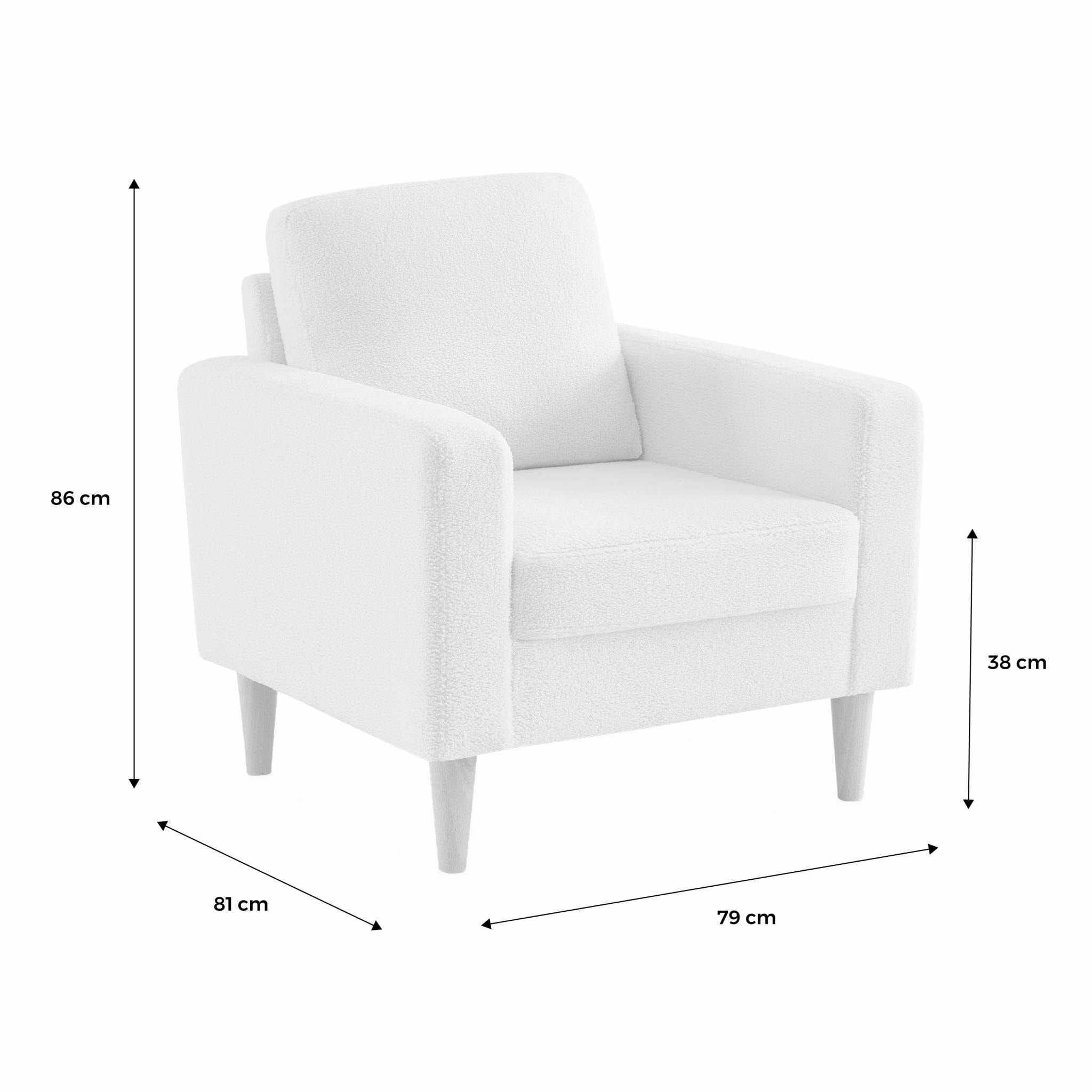 Fauteuil à bouclettes blanc cassé. scandinave  - Bjorn - Canapé 1 place fixe droit pieds bois