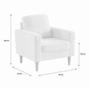 Fauteuil à bouclettes blanc cassé. scandinave  - Bjorn - Canapé 1 place fixe droit pieds bois