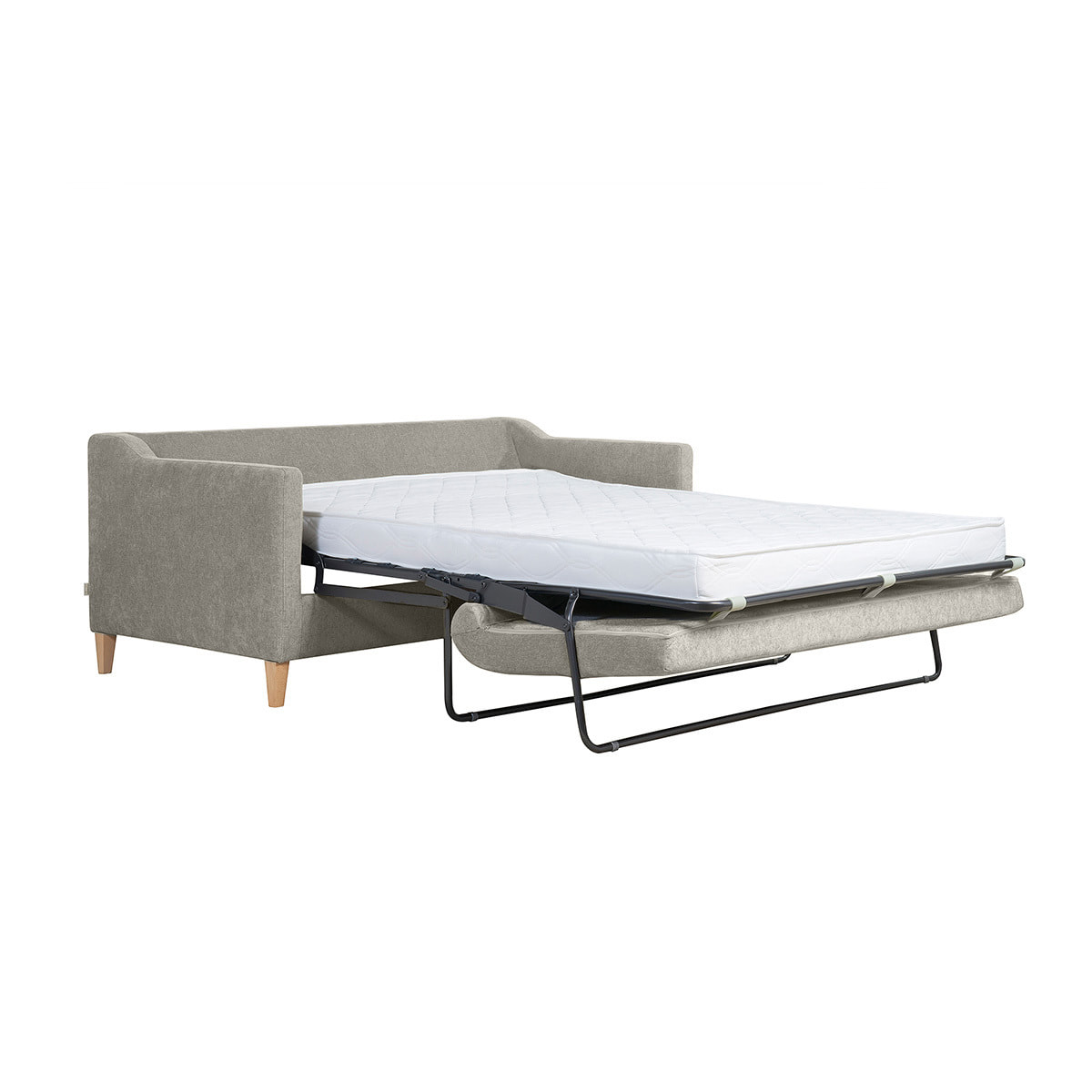 Canapé convertible scandinave 3 places en tissu effet velours gris et bois clair LOUISE