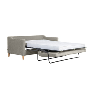 Canapé convertible scandinave 3 places en tissu effet velours gris et bois clair LOUISE