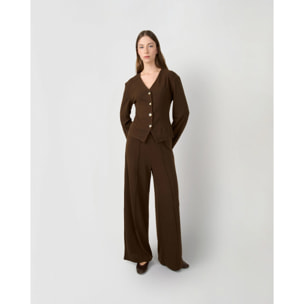 Pantalón largo pinzas angorina liso chocolate