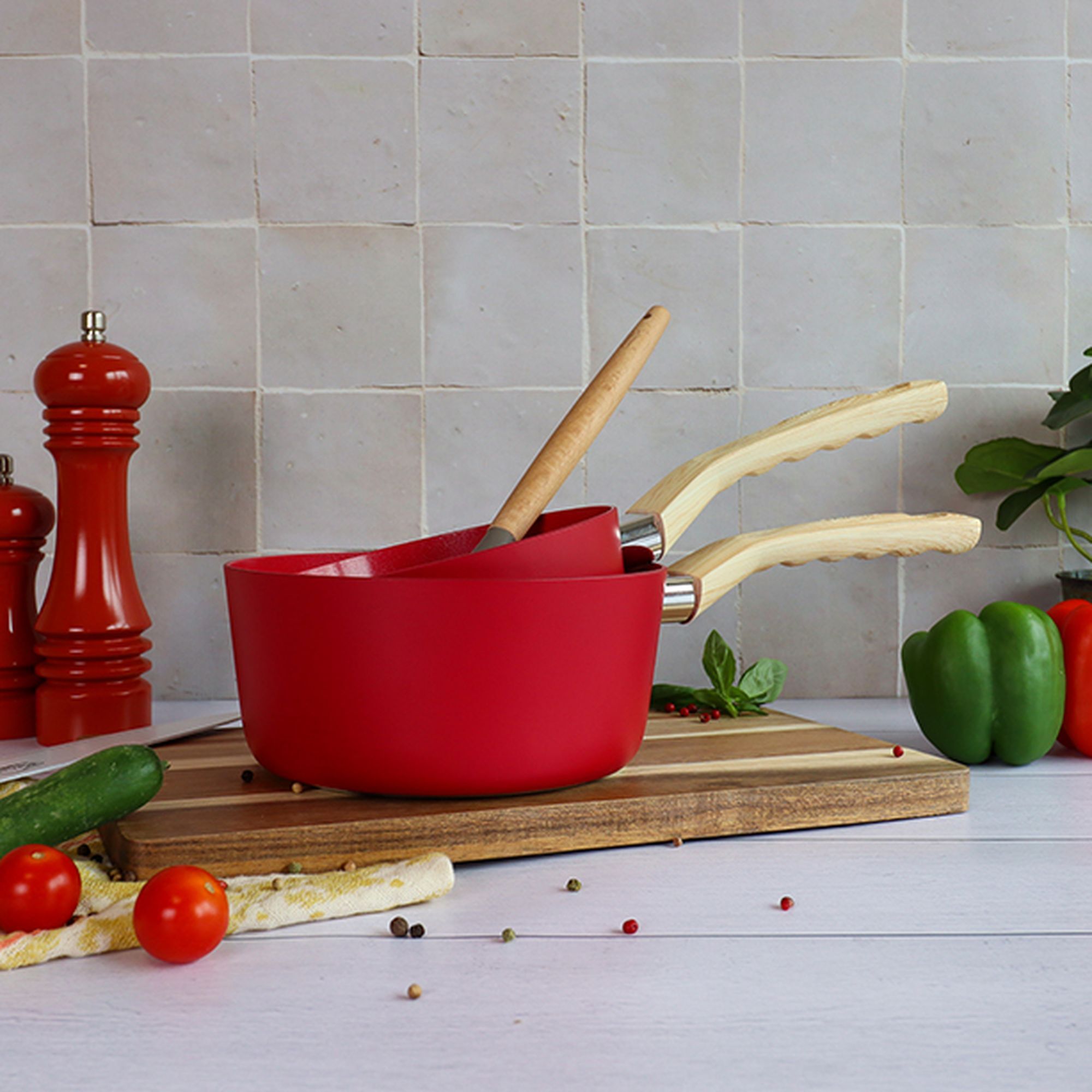 Casserole en revêtement céramique 18cm rouge - tous feux COLORAMA