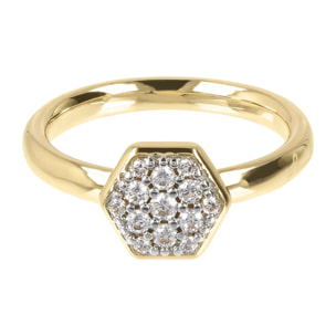 Anello Esagono Pavé in Cubic Zirconia Placcato Oro Giallo 18k