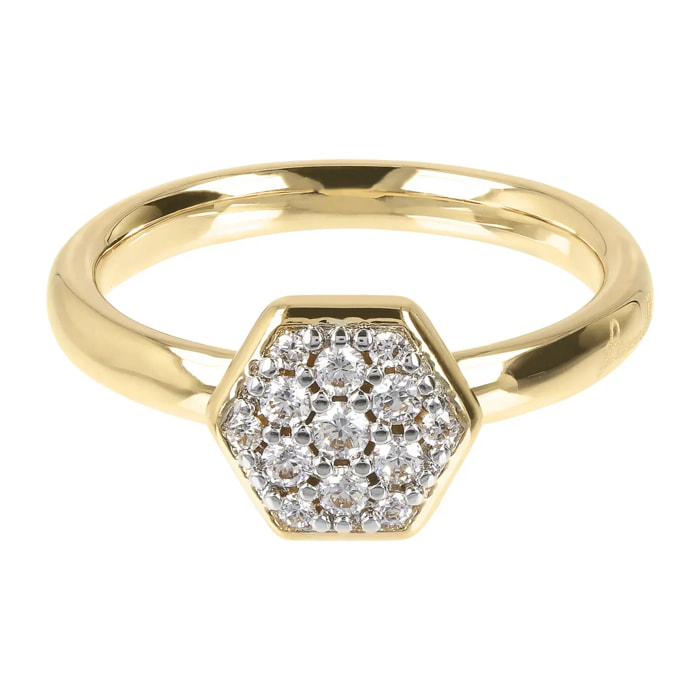 Anello Esagono Pavé in Cubic Zirconia Placcato Oro Giallo 18k