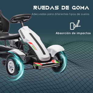 Go Kart a Pedales para Niños Coche de Pedales Infantil con Asiento Ajustable Neumáticos de Goma Freno de Mano para Niños y Niñas de 5-12 Años Carga 50 kg 121x58x61 cm Blanco