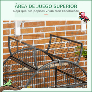 Jaula de Pájaros con Ruedas Pajarera Metálica 80x76,5x168 cm Jaula para Aves con 2 Puertas Techo Abatible Perchas Bandeja Extraíble 2 Comederos Gris Oscuro