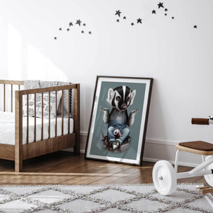 Affiche enfant frisson de blaireau  Affiche + cadre en bois - Noir