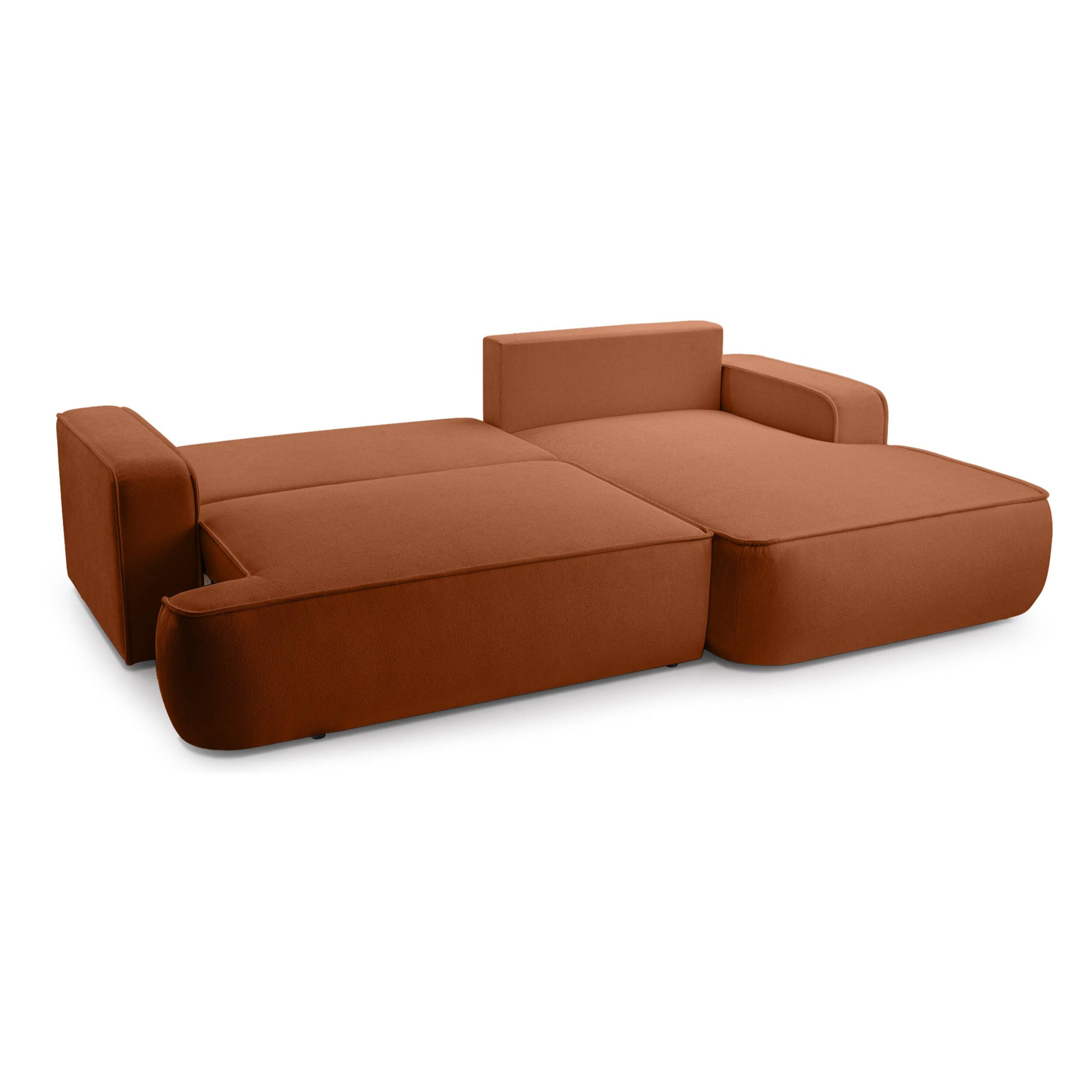Nessino - canapé d'angle droit 4 places - convertible avec coffre - en tissu texturé - Terracotta