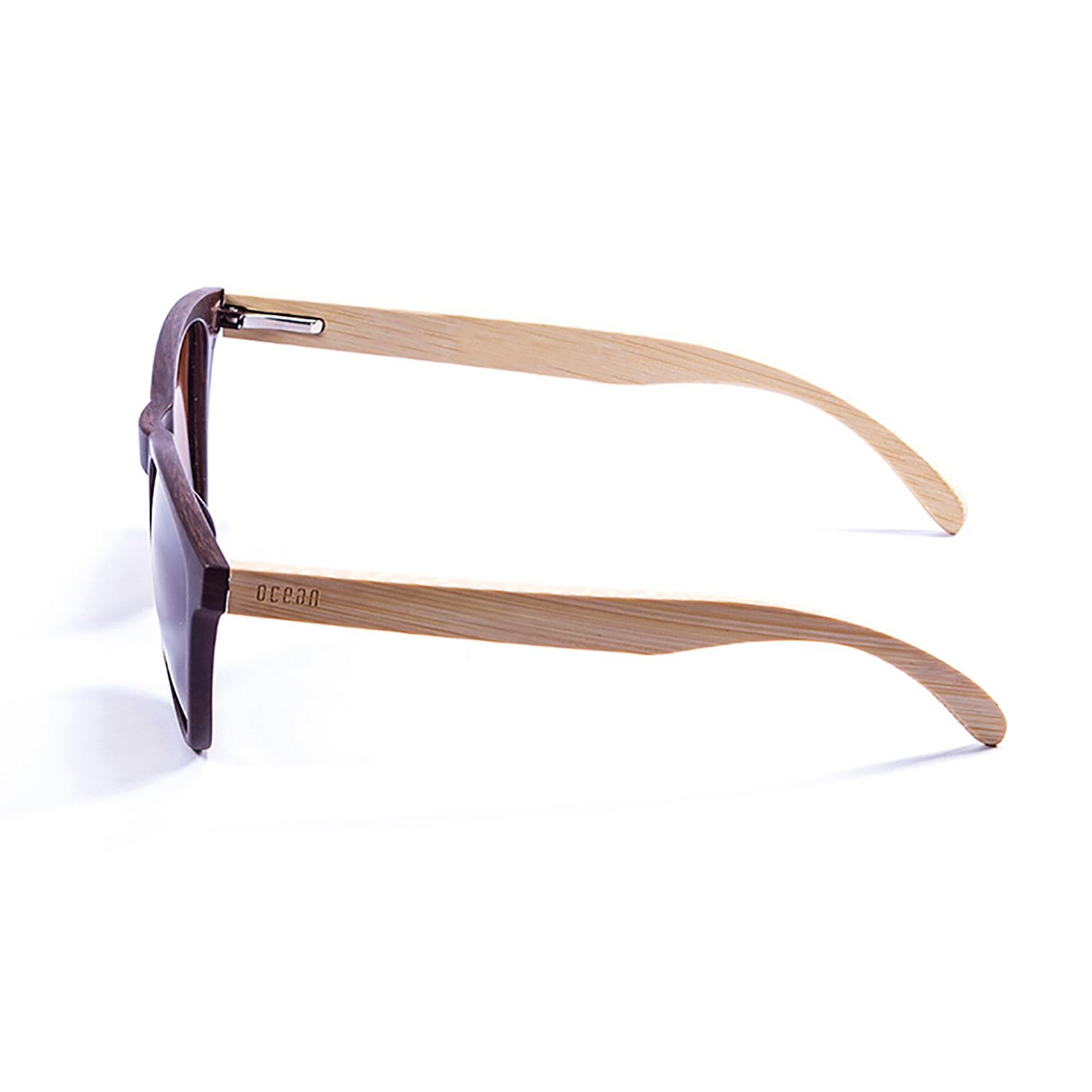 Gafas de sol OCEAN SEA WOOD - De brazo natural de bambú con frente marrón oscuro / Revo azul