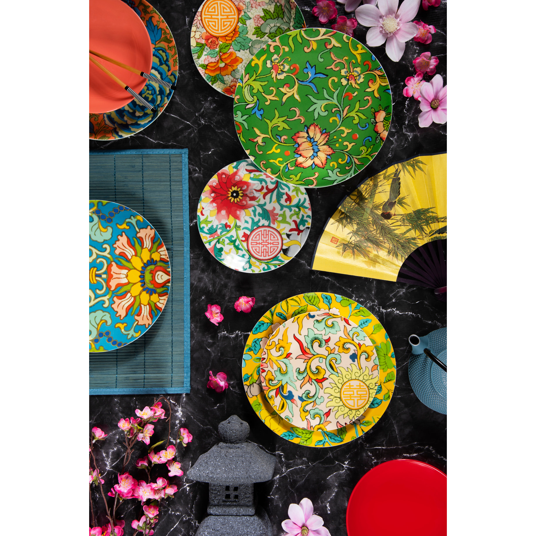 Service 18 assiettes Excelsa La Via Della Seta, porcelaine et stoneware, multicolore