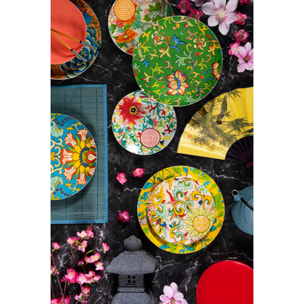 Service 18 assiettes Excelsa La Via Della Seta, porcelaine et stoneware, multicolore