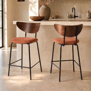 Lot de 2 chaises pour îlot central, velours côtelé terracotta 64.5 cm - Jade