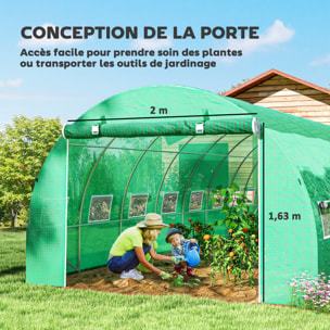 Serre tunnel 24m² dim. 8L x 3l x 2H m - 16 fenêtres, porte zippée - acier galvanisé PE haute densité vert