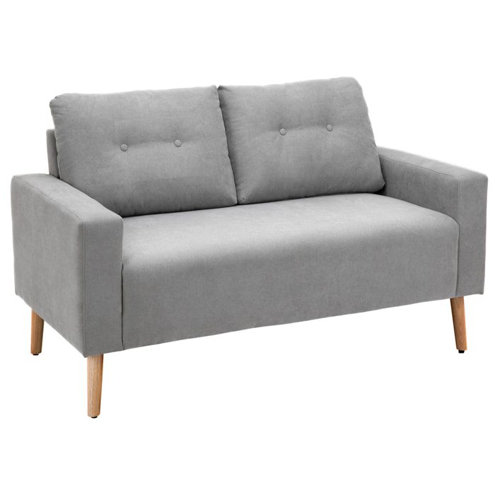 Sofá de 2 Plazas Sillón Moderno Tapizado en Poliéster con 2 Cojines Reposabrazos y Patas de Madera de Caucho para Dormitorio Oficina 145x76x88 cm Gris
