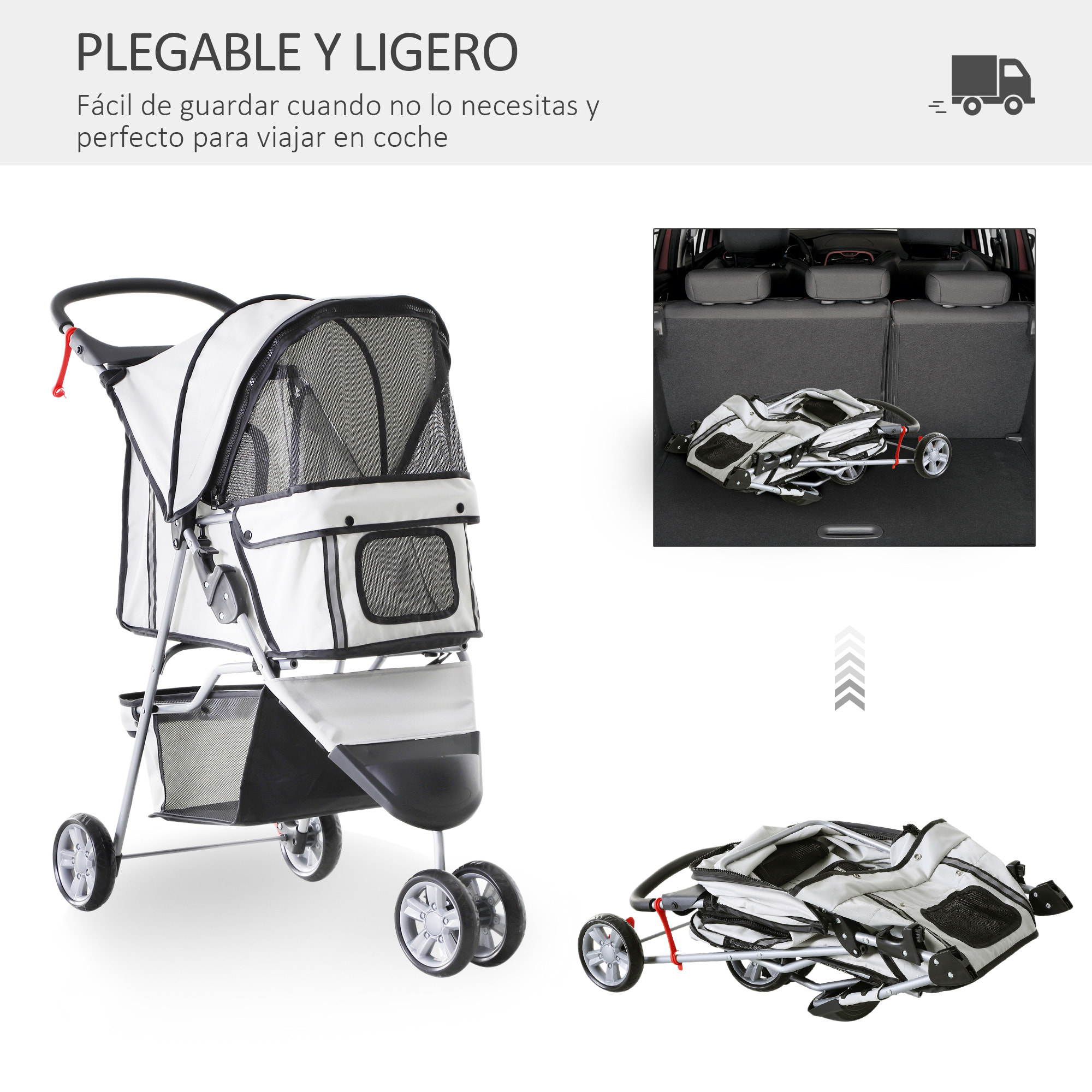 Cochecito Plegable con Ruedas 360Âº de Oxford 75x45x97cm Gris