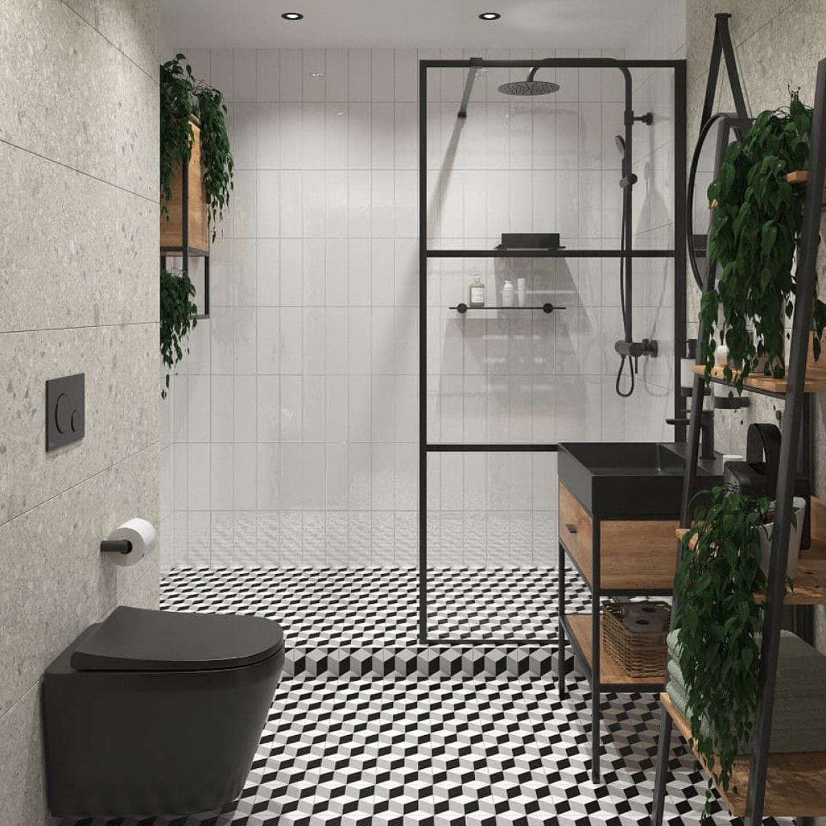 Walk-In set complet paroi de douche à l'italienne 90 cm, anti-calcaire, verre transparent, noir (SIKOWI90CP-SET)