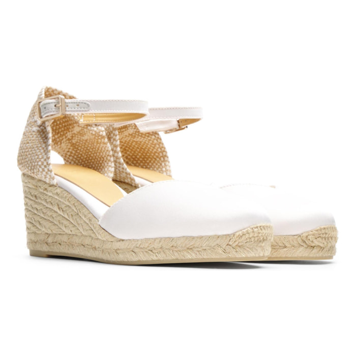 Alpargatas de cuña de mujer Chiarita en satén, cierre lateral de pulsera con hebilla metálica