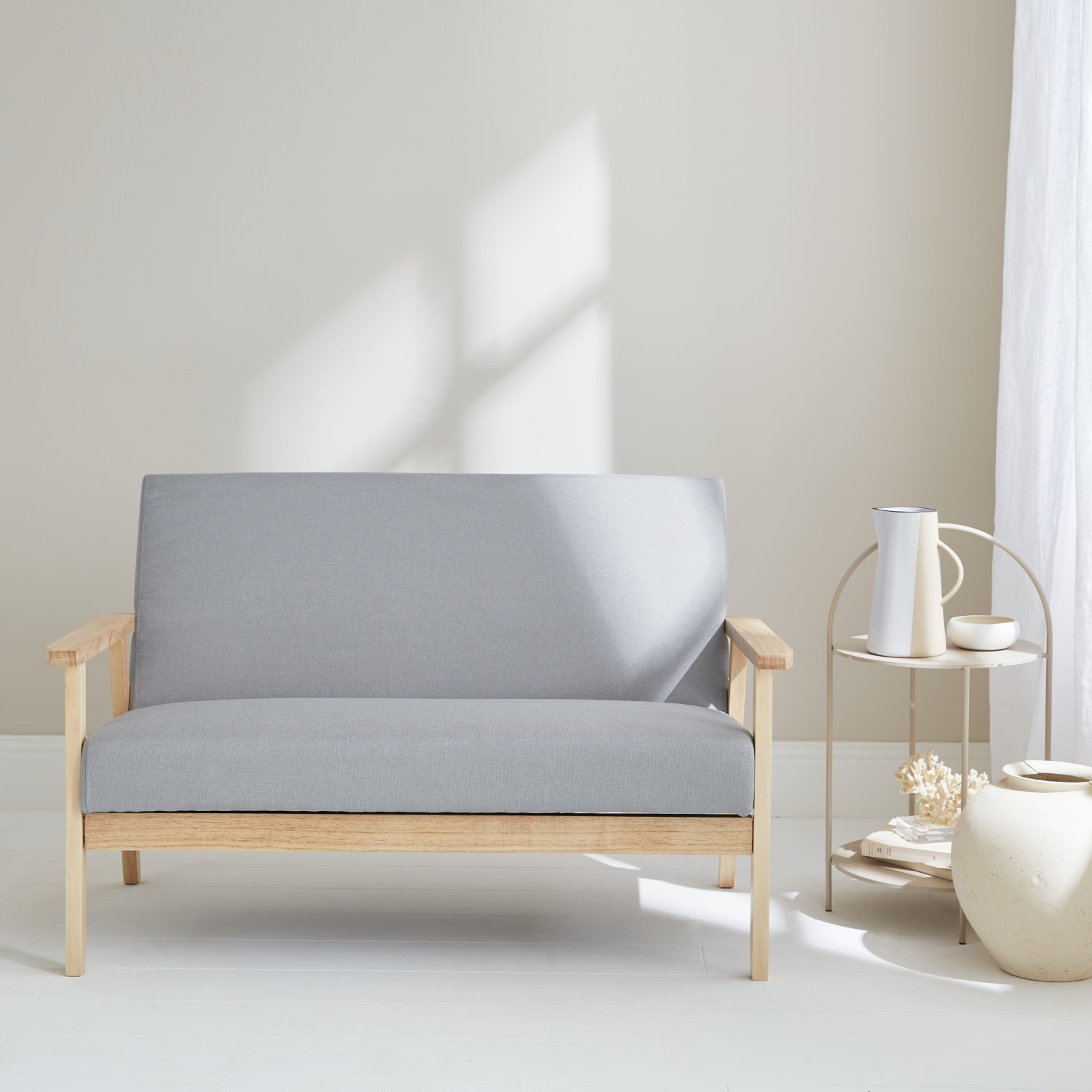 Canapé banquette 2 places bois d'hévéa tissu ISAK