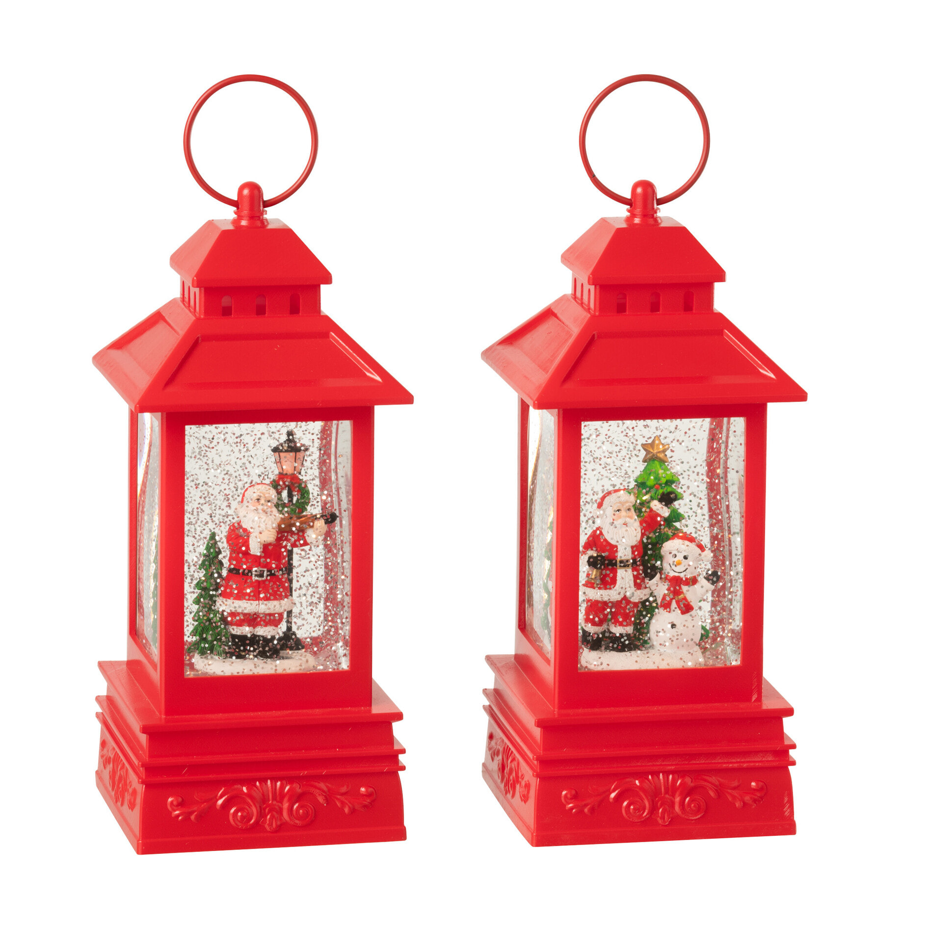 J-Line décoration Boule De Neige Lanterne Père Noël - plastique - rouge - 2 pcs