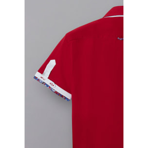 Camicia Uomo Manica Corta 2 Bottoni Button Down 7 Botto Popeline Stretch Unito Rosso