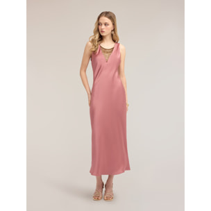 Motivi - Vestido largo de satén con detalle de cadenitas - Rosa
