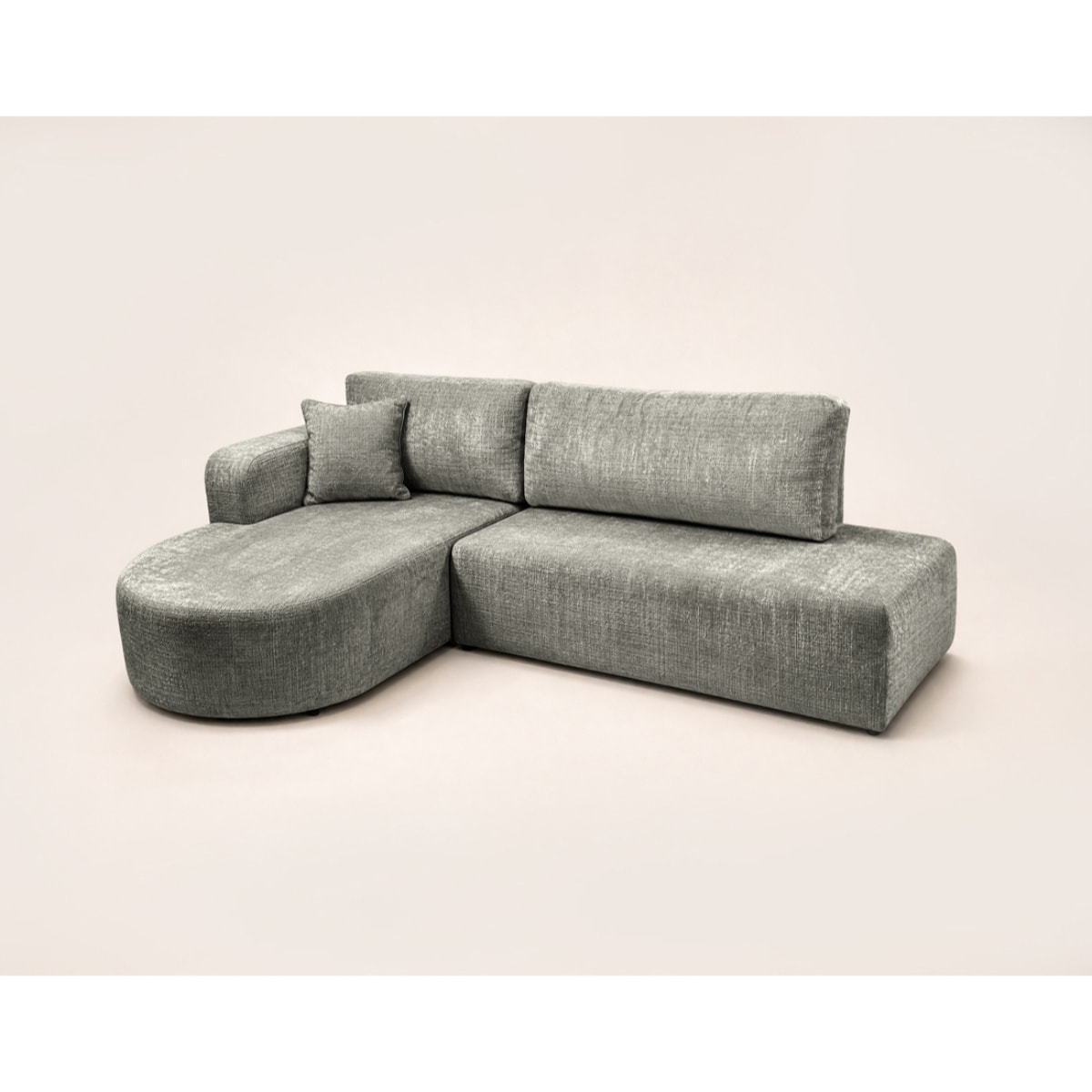Miro - Canapé d'angle gauche 4 places convertible avec coffre en velours texturé - Gris