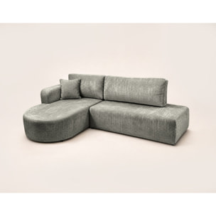 Miro - Canapé d'angle gauche 4 places convertible avec coffre en velours texturé - Gris