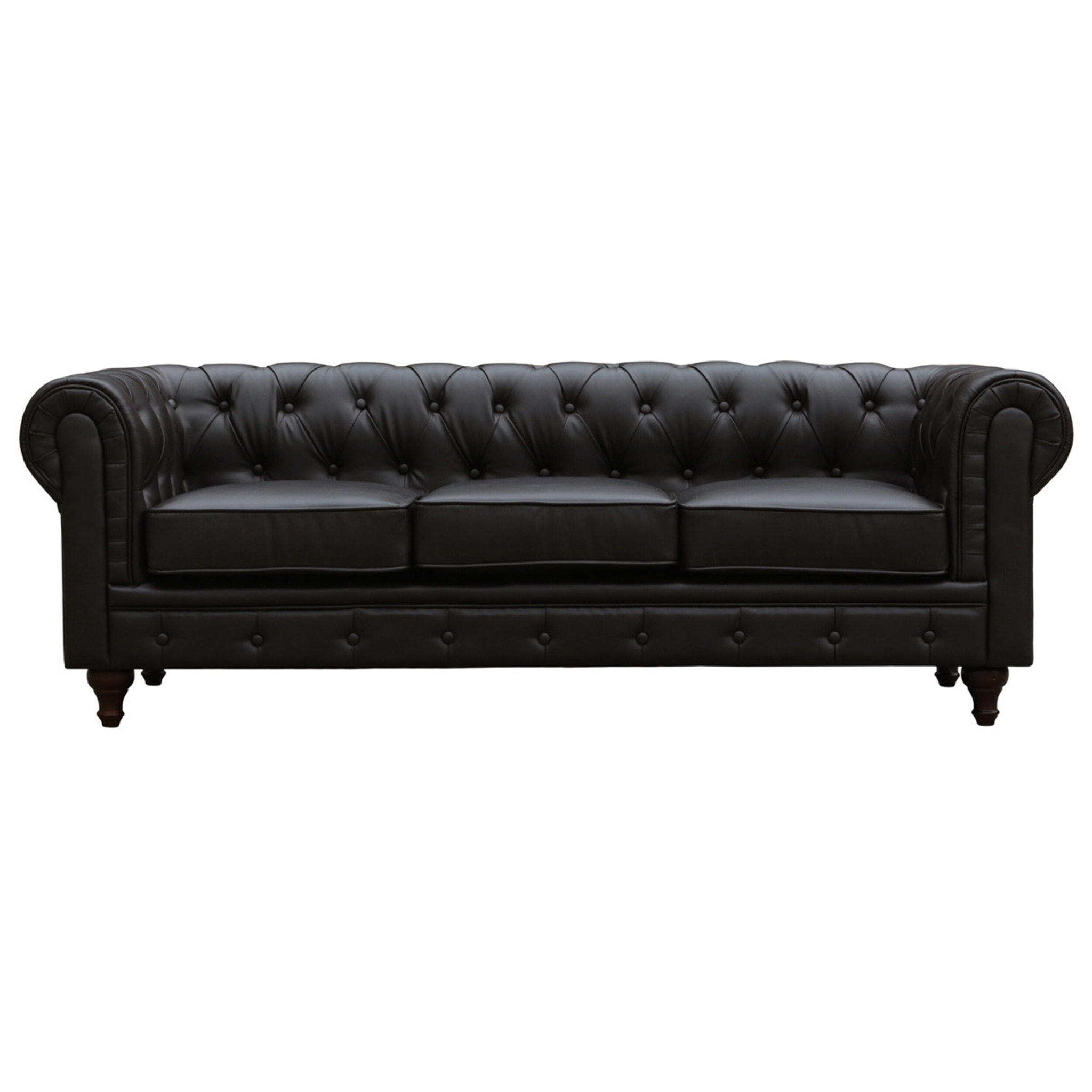 Canapé fixe Chesterfield "Aliza" - 204 x 80 x 58 cm - 3 places - Marron
