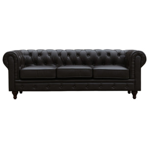Canapé fixe Chesterfield "Aliza" - 204 x 80 x 58 cm - 3 places - Marron