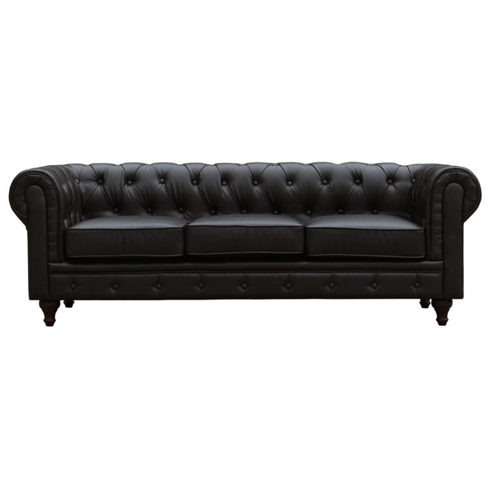 Canapé fixe Chesterfield "Aliza" - 204 x 80 x 58 cm - 3 places - Marron