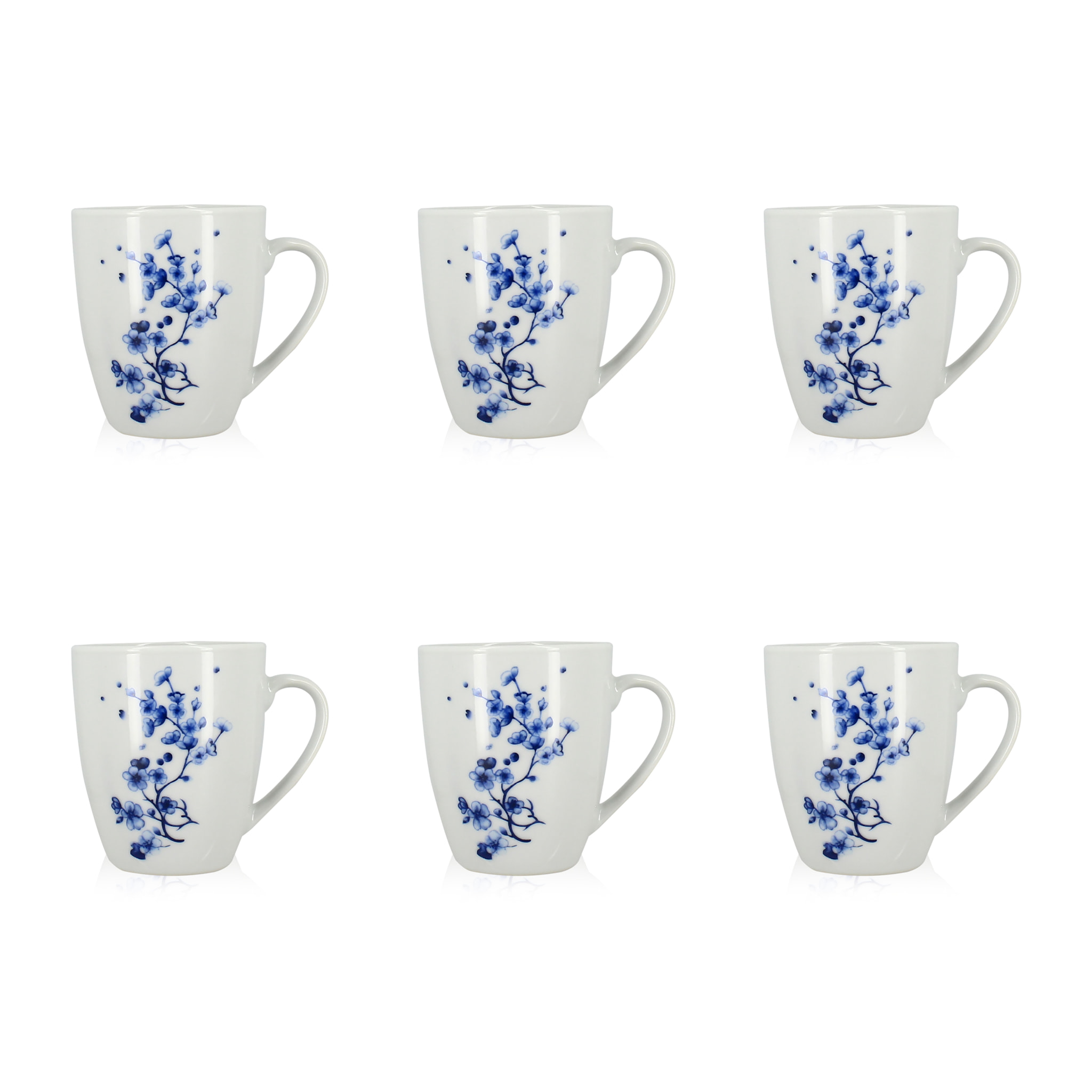 Lot de 6 mugs 36cl en porcelaine blanche et dessin bleu CENTAUREE