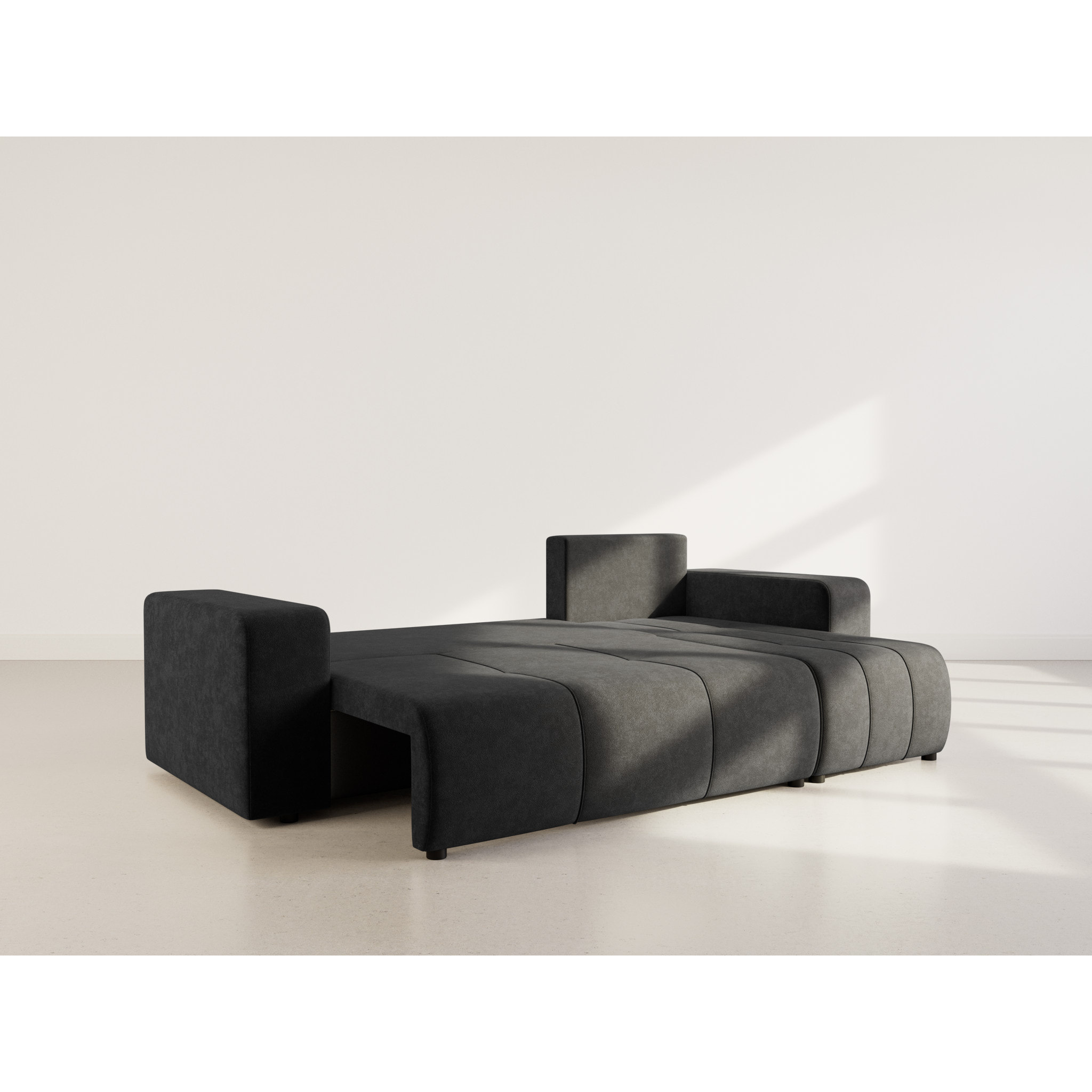 Nicole - canapé d'angle réversible 4 places convertible avec coffre en tissu - Gris Anthracite