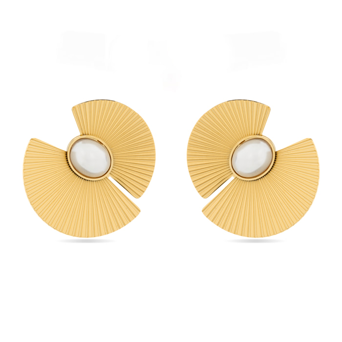 Pendientes de Perla Blanca acabados en oro amarillo de 18K- Lessa