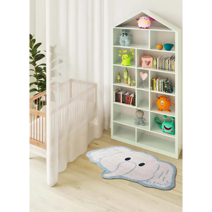 CANDY Alfombra infantil lavable con forma elefante blanco, 75x120 cm