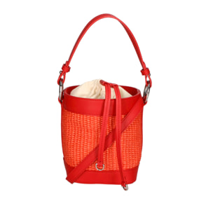 Borsa a secchiello da donna - Modello False - Misto pelle e tessuto - 16.0 x 13.0 x 10.0 cm