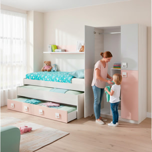 Letto Con Letto Estraibile 2 Cassetti E Mensola Letto Salvaspazio Contenitore Cameretta Bambini Ragazzi 65 x 199 x 96 Cm Bianco Alpi e Rosa