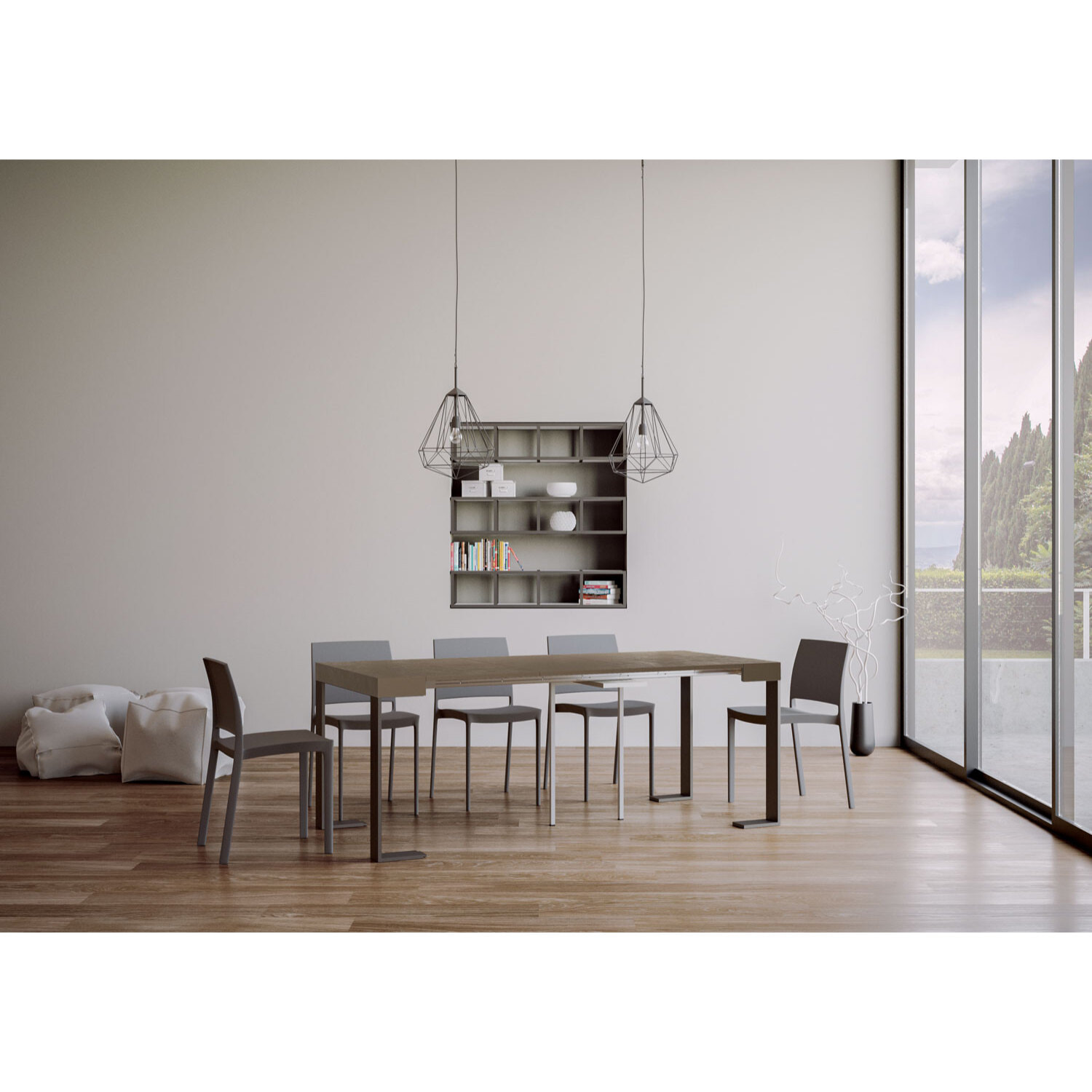 Consola extensible 90x40/300 cm Tecno Gris Paloma estructura Antracita