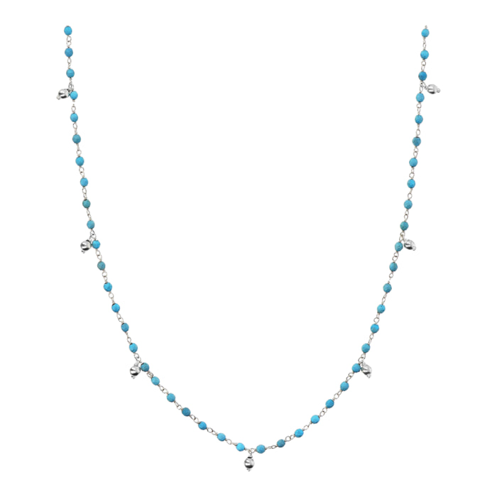 Collana Lunga Rosario con Howlite Turchese e Ciondoli Argentati in Argento 925 placcato Rodio