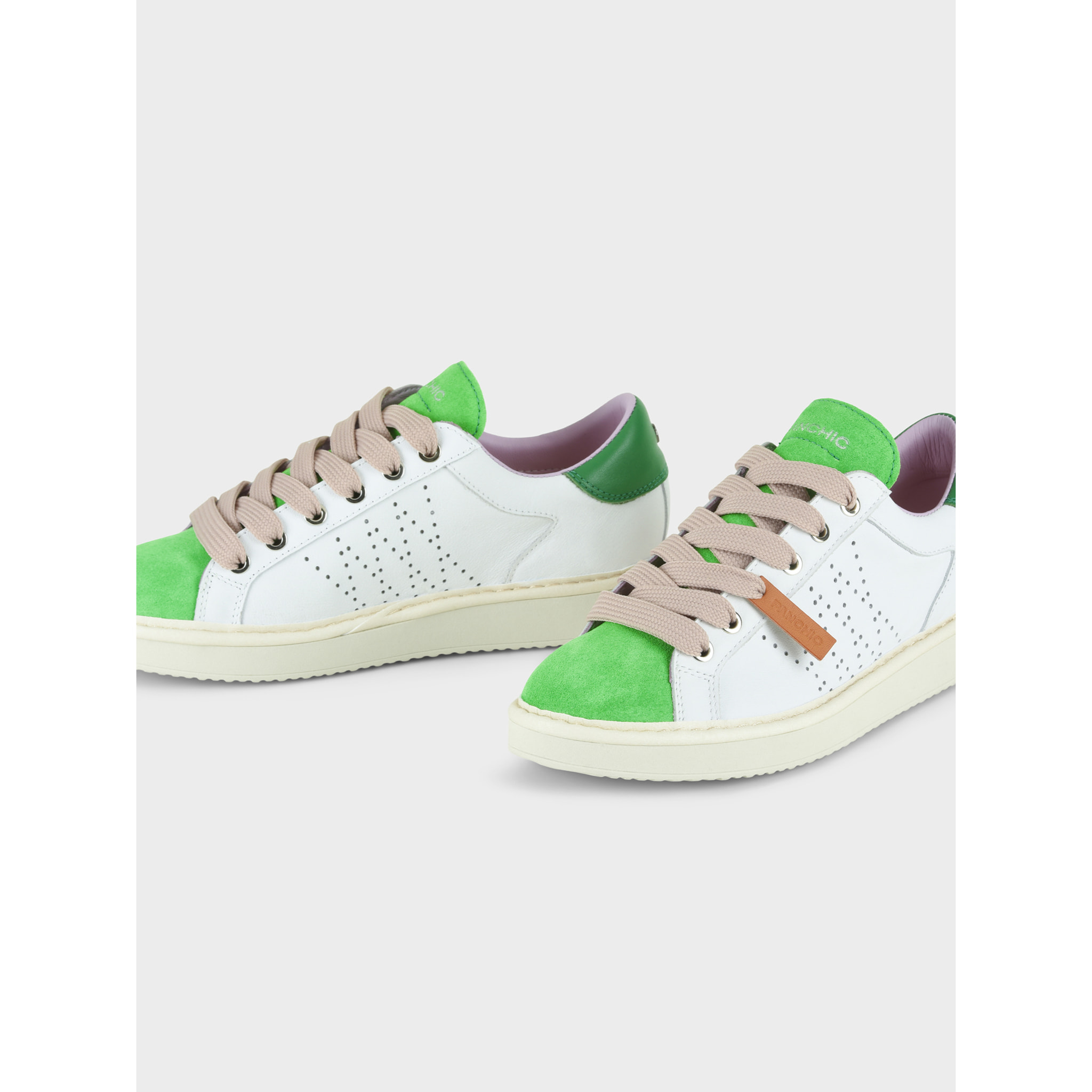 ZAPATO CON CORDONES MUJER P01 DE PIEL Y ANTE BLANCO MAGICAL GREEN ROSA POLVO