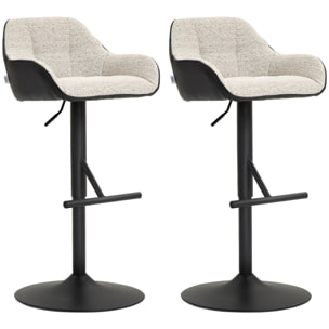 Lot de 2 tabourets de bar design capitonné acier noir mat tissu gris clair
