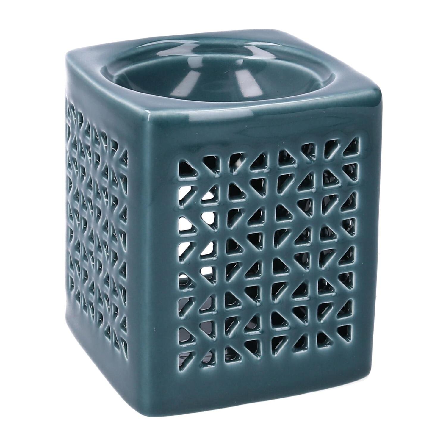 Bruciaessenze in ceramica blu quadro cm10x10h12