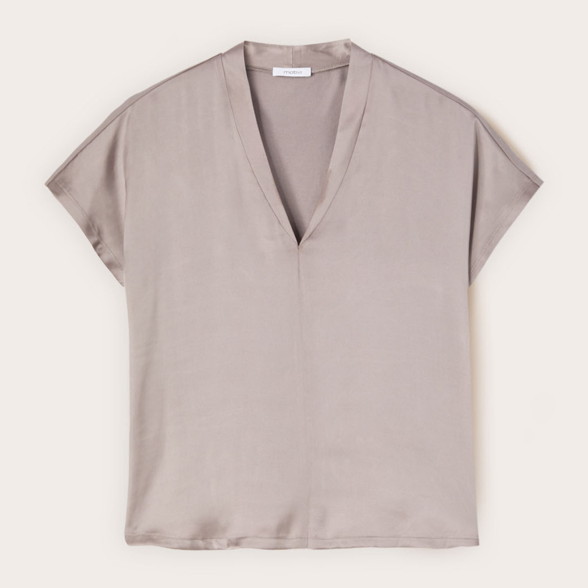 Motivi - T-shirt bimaterica con scollo a V - Grigio