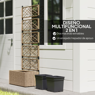 Jardinera con Enrejado de Ratán Jardinera Exterior Grande con Enrejado 2 Macetas Extraíbles para Plantas Trepadoras para Jardín Patio Terraza 57x30x150 cm Natural
