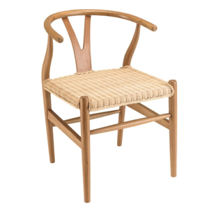 WILL - Chaise en bois de mahogany, dossier arrondi et assise en rotin