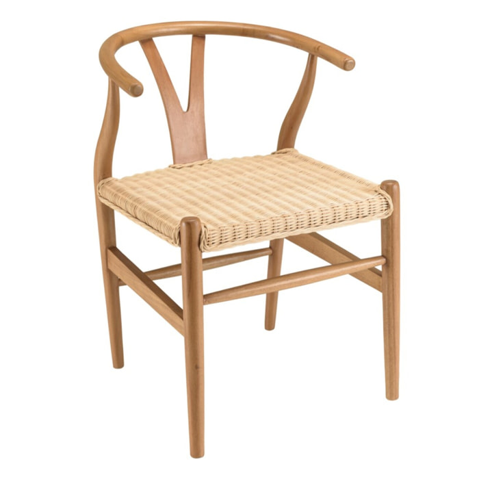 WILL - Chaise en bois de mahogany, dossier arrondi et assise en rotin