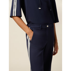 Oltre - Pantaloni soft touch con tape latera - Blu